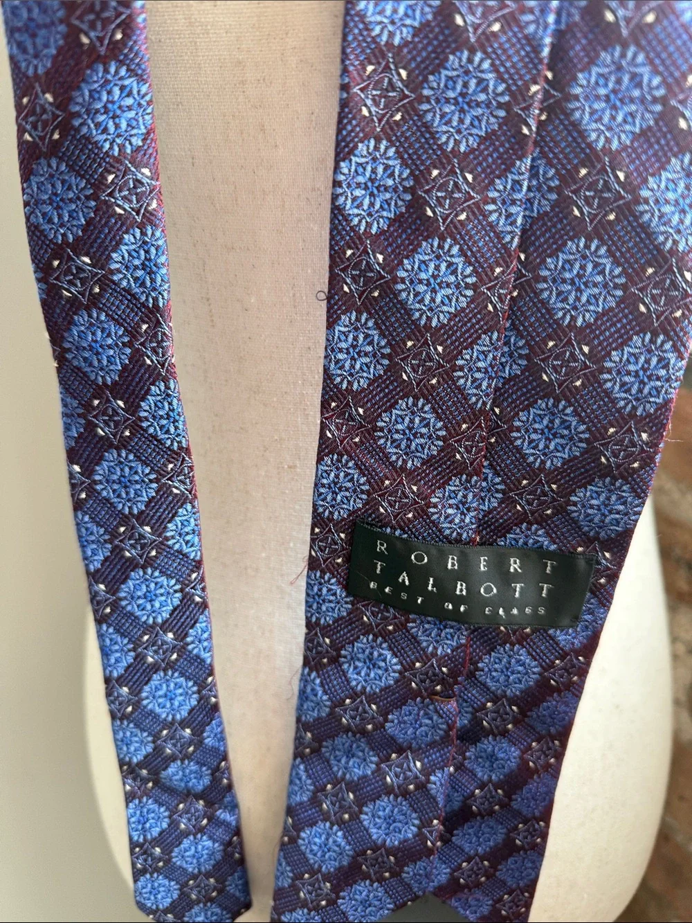 Robert Talbott Burgundy Tie with Blue Geometric Medallions